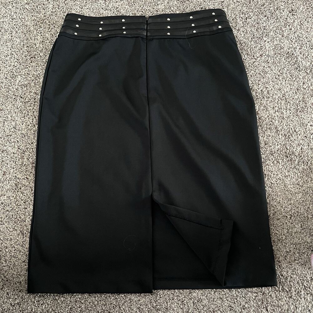 New York & Company Black Fitted Skirt Studded Waist Stretch Pencil Career L